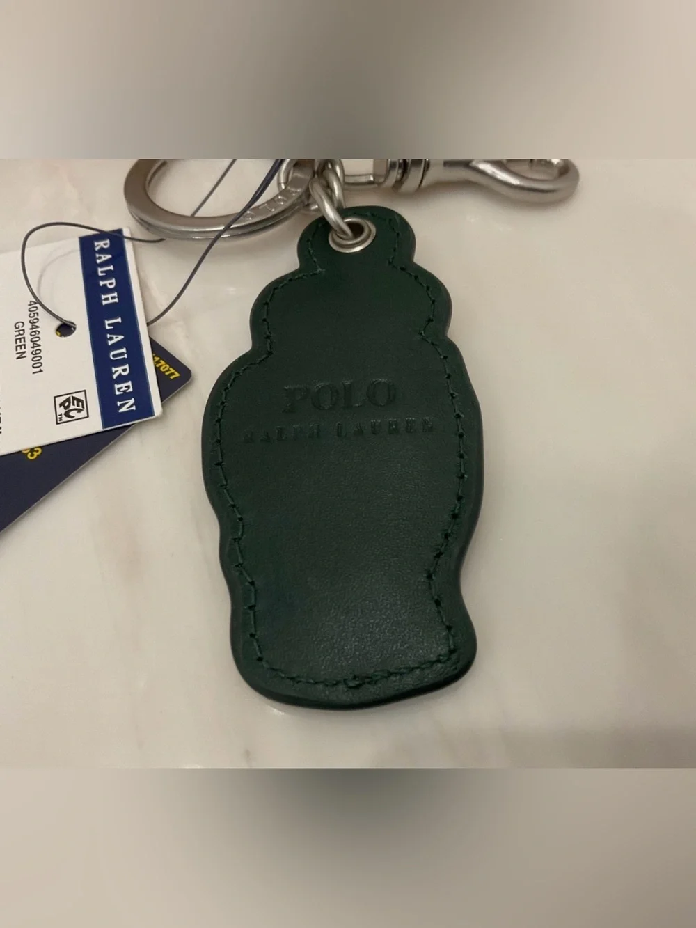 NEW Polo Ralph Lauren COLLEGE VARSITY BEAR - LEATHER Key Ring Keychain - GREEN